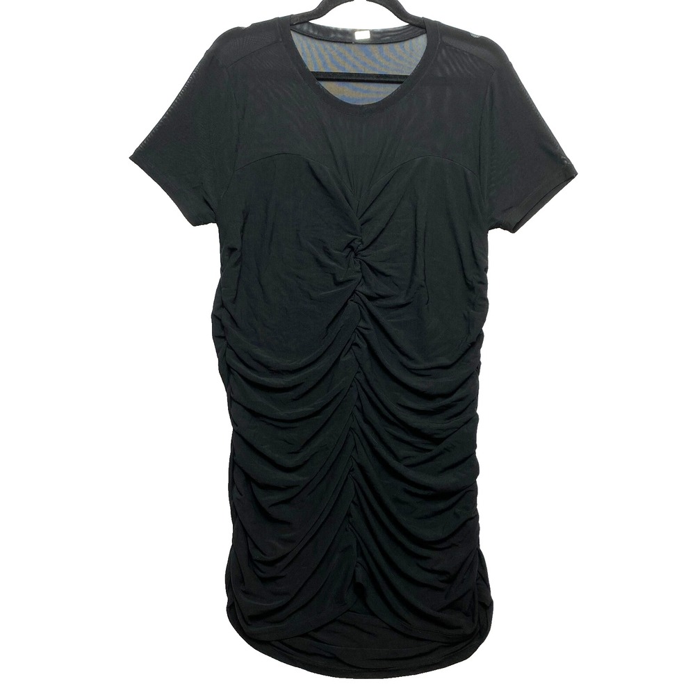 Torrid Dress Womens 0X Black Short Sleeve Mesh Pleated Mini Bodycon